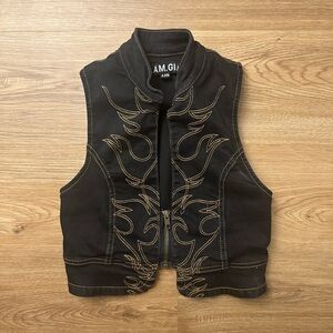 Black Embroidered Vest Top